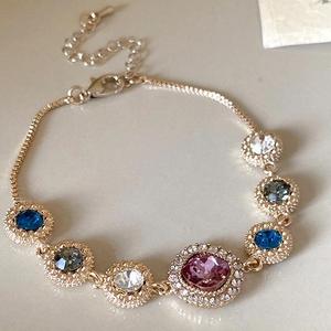 Gelang Tangan Bulat, Bertatah Berlian Berwarna-warni, Mewah Mampu Milik, Perasaan Tinggi, Gaya Istana Vintaj, Barang Kemas Elegan dan Mulia