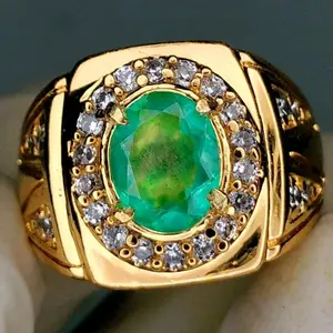 CINCIN PRIA ZAMRUD COLOMBIA ASLI NATURAL RING GOLD SIAP PAKAI MEWAH ELEGAN