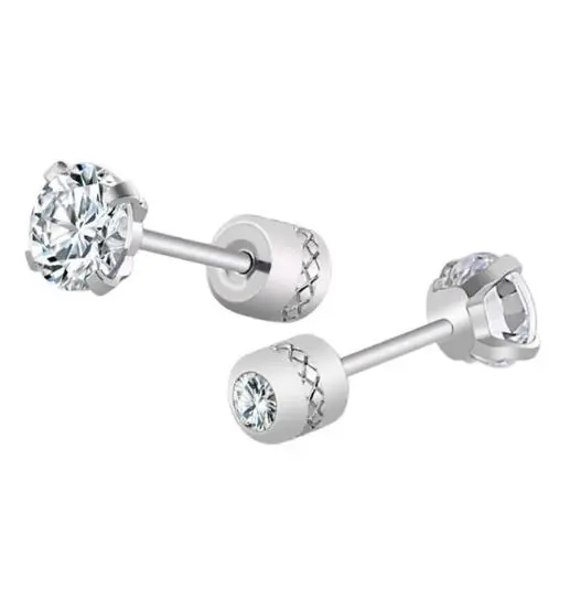 1 Pasang Anting Tindik Telinga Zirkon Kristal Baja Tahan Karat Perhiasan Tindik Sekrup 5