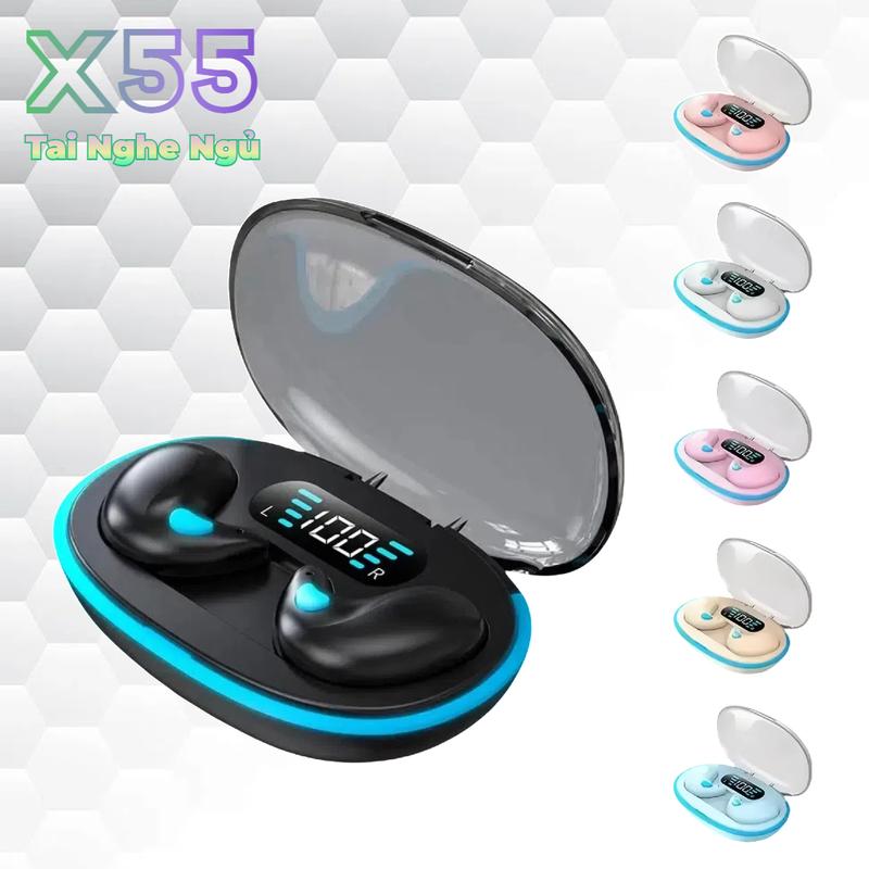 Tai nghe ngủ X55 [2 Quà tặng miễn phí] 1 Nhãn dán hoạt hình+1 Bao tay chơi game,  Âm thanh nổi mức HiFi, iPX5 Chống thấm nước Tích hợp Mic