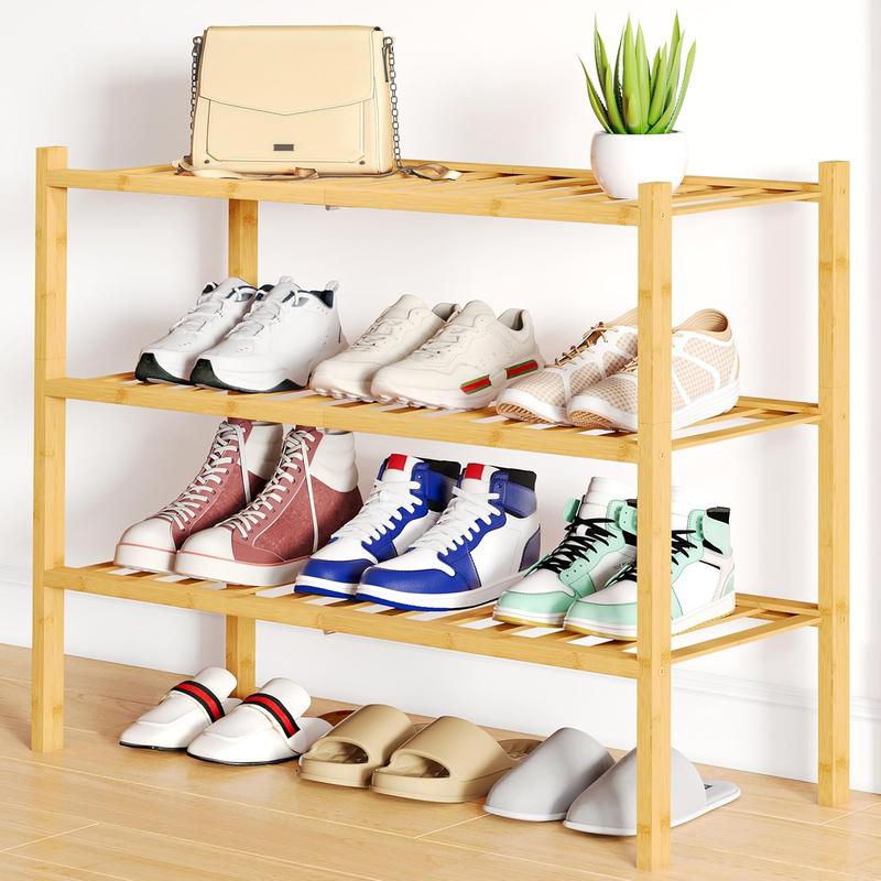 Shoe Rack, 2/3/4/5/6 Tier Bamboo Shoe Organizer, Stackable Free Standing Wooden Shoe Storage Shelf for Closet, Entryway, Front Door Entrance 3