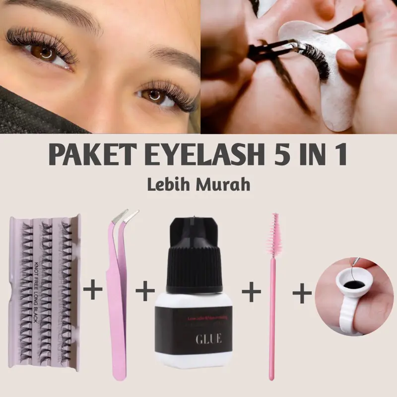 PAKET EYELASH EXTENTION KNOT FREE EXTRA LENTIK 5in1