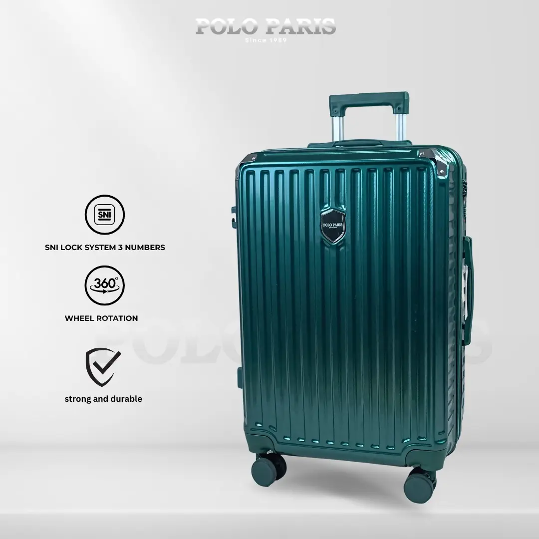 POLOPARIS - Koper Premium Lokal PC 7205 Size 20/24 Policarbonate + Fiber Kunci Tanam Kombinasi 3 Angka Aluminium Frame Roda Putar Tahan Banting