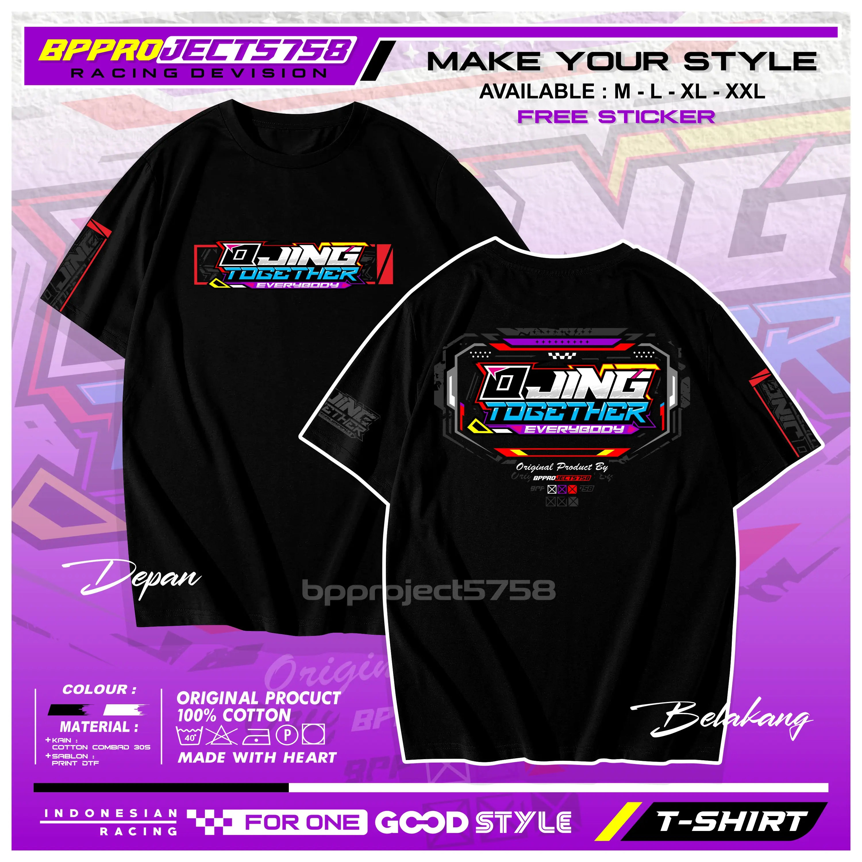 Kaos Distro Ojing Together everybody Unisex Pria Wanita Bahan Cutton Combed 30s - Free Sticker - Oblong, Baju