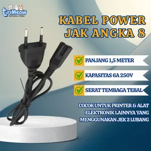 Kabel Jak Angka 8 / Kabel Power Printer Angka 8 - Lubang 2 Panjang 1M Hitam Elektronik