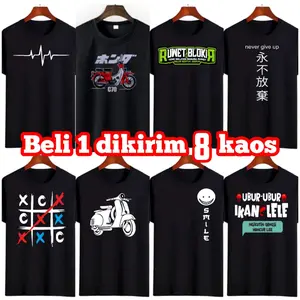 Paket 100rb 8 pcs Baju Kaos Hitam Baju Atasan lengan pendek Oblong Dewasa Pria Keren Cowok Wanita