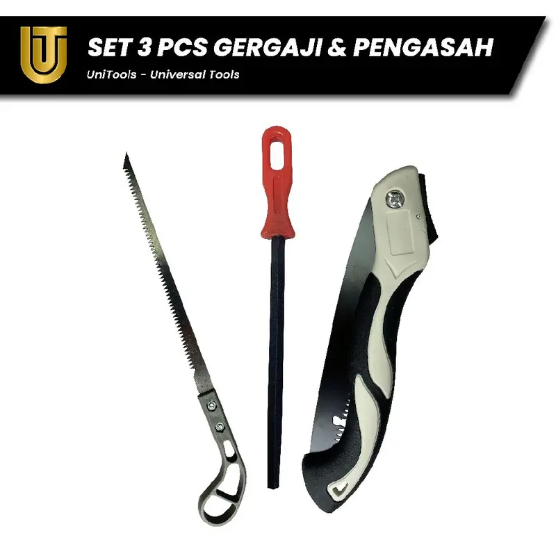 Set 3 pcs, Gergaji Lipat Portable, Gergaji mini Bonsai Gergaji Tangan SK5 Baja Karbon Tinggi dan Kikir gergaji 6 inchi alat pengasah gergaji 8