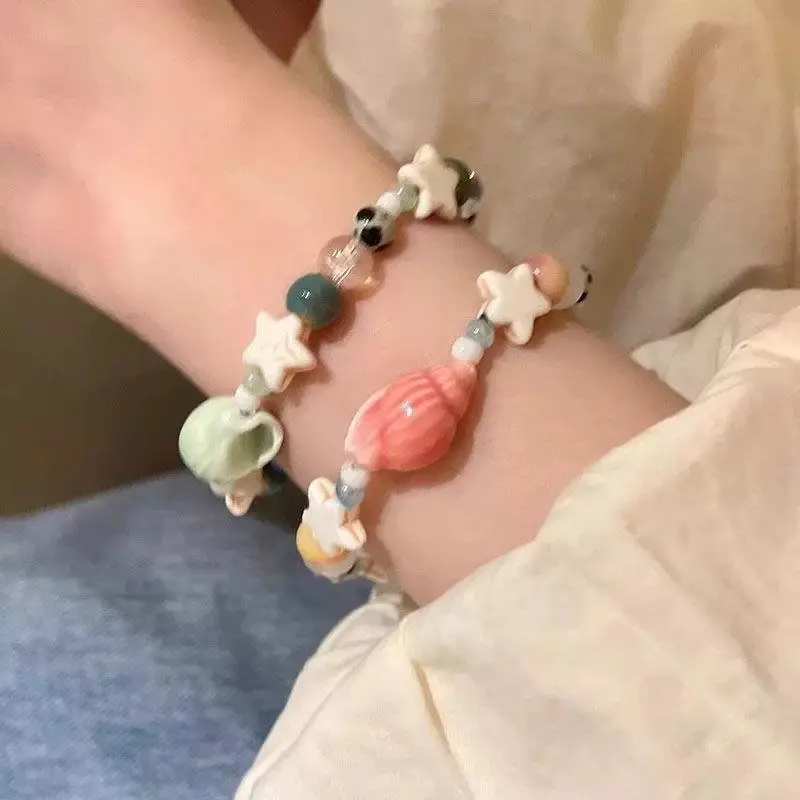 Vòng Tay Đính Cườm, Ngôi Sao Ốc Xà Cừ Hàn Quốc, Dành Cho Nữ, Thích Hợp Đi Biển Mùa Hè, Tuyệt Vời Làm Quà Tặng Sinh Viên, Phong Cách Ins 1