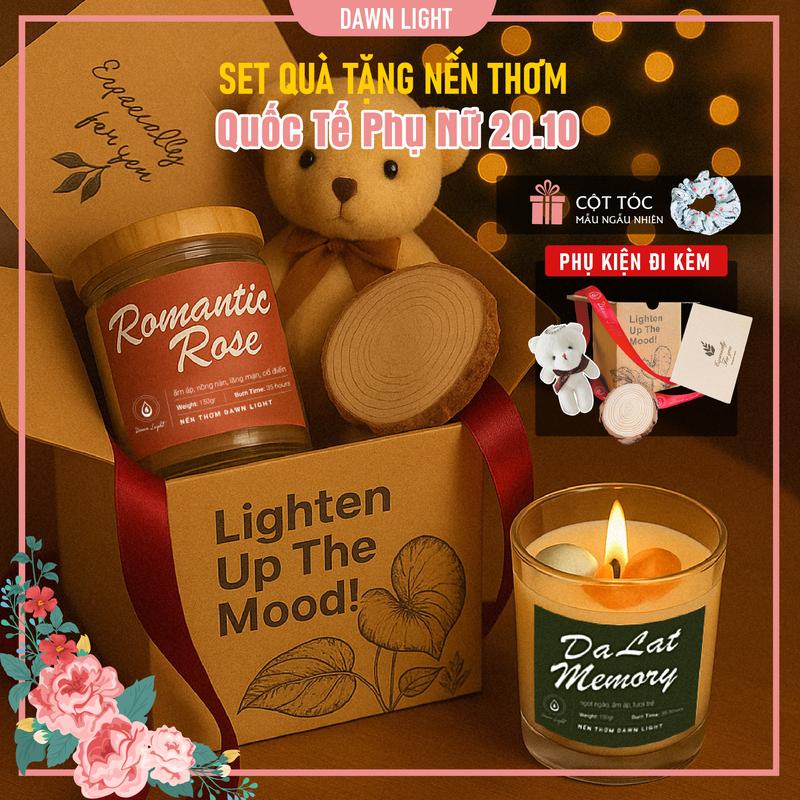 Set quà tặng Nến thơm phòng cao cấp handmade không khói, an toàn cho nam nữ vào Sinh Nhật, Giáng Sinh, Phụ Nữ Việt Nam, Tri Ân Thầy Cô, Lễ Tết và các dịp đặc biệt, nhiều mùi hương cho phòng vừa nhỏ, góc học tập Dawn Light