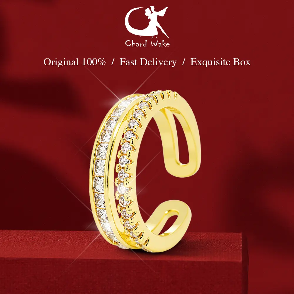 【003Harga telah dibanting, segera di CO】Chard Wake Cincin Wanita Korea Vintage Cewek Anti Pudar Kotak Indah Ring  CWR028-Gold