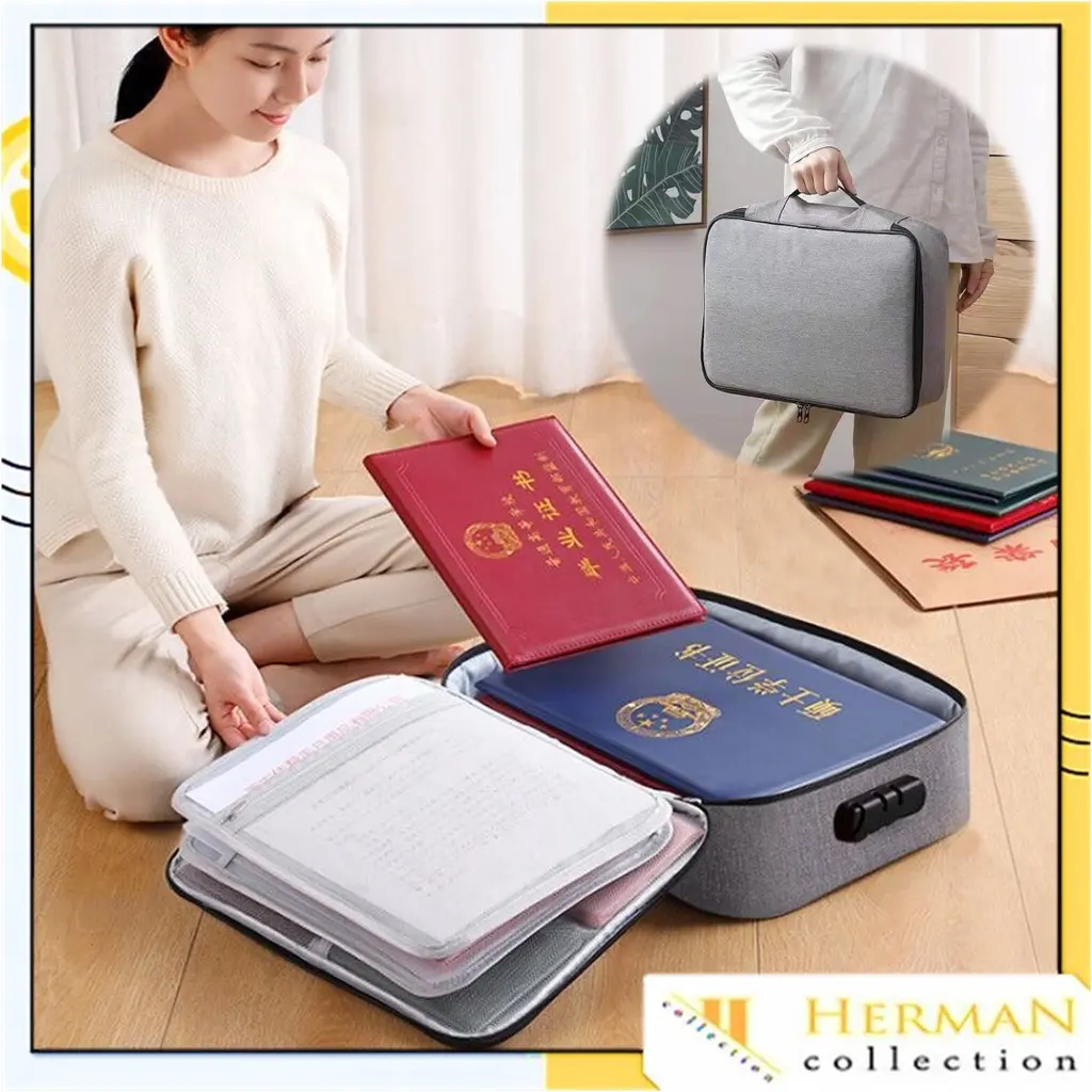 HC Tas Penyimpanan Dokumen 3 Layer Storage Bag Sertifikat File Tempat Dokumen Penting Tas Multifungsi Travel Bag Portable