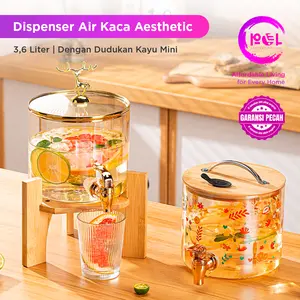 [POL] Dispenser Air Kaca Sultan 3.6 Liter | Ketel Air Dingin Kaca dengan Tatakan Kayu | Tempat Minuman 3.6L Kitchenware