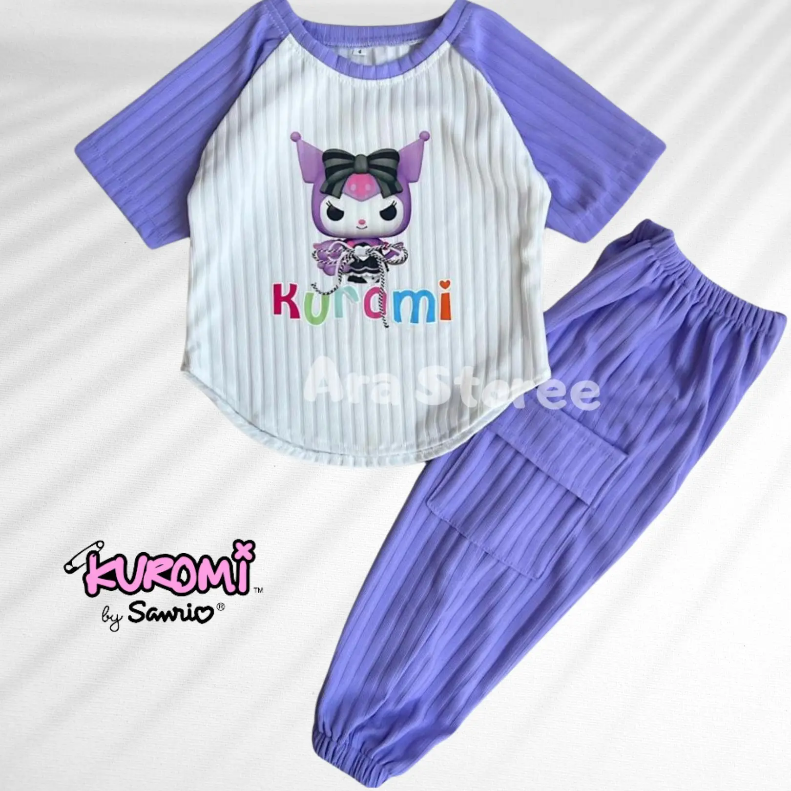 Setelan Kuromi Anak Perempuan Celana Joger Bahan Knitt Premium 3-12 Tahun Baju Fashion