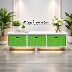 Lemari Laci 3 Samping Rotan Sintetis dengan Pilihan Warna Atasan Rak dan Laci Bisa Request Warna Harga Termasuk Ongkos Kirim
