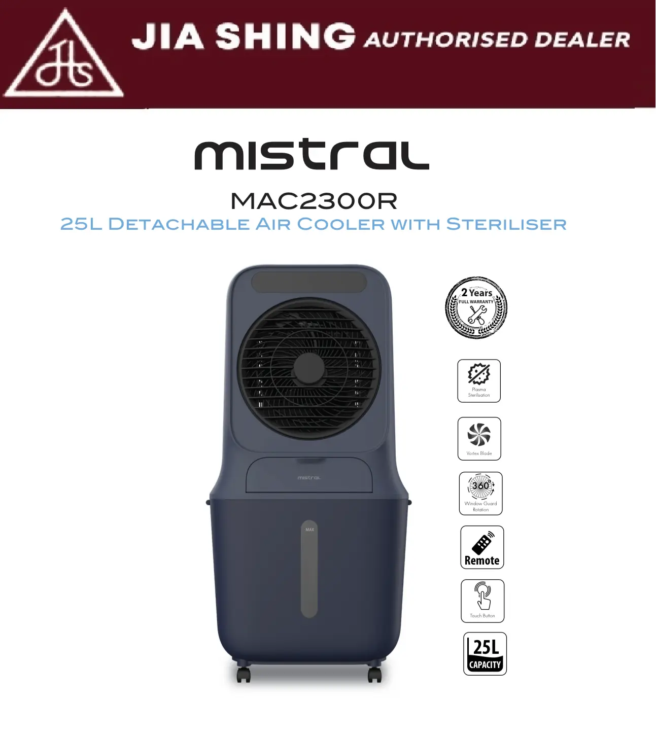Mistral 25L Detachable Air Cooler with Steriliser MAC2300R