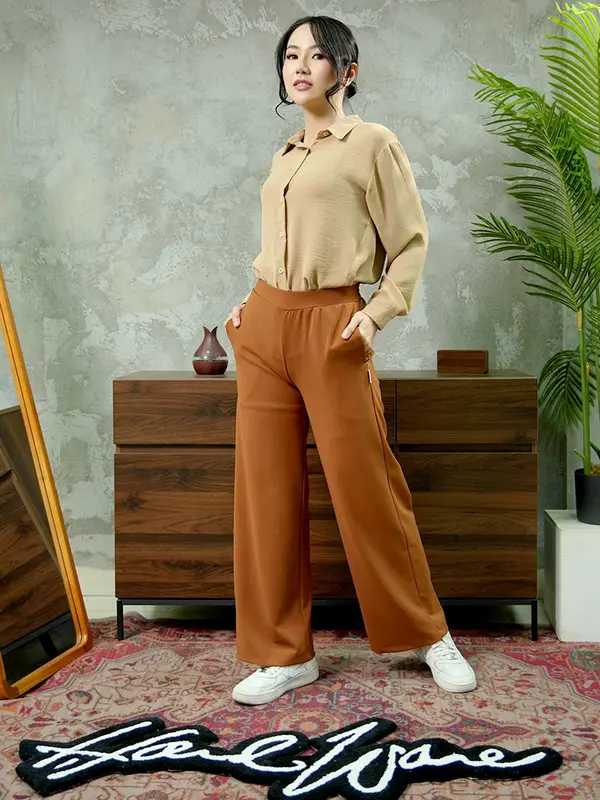Hardware Celana Panjang Bawahan Wanita Scuba Crepe Cullote Pants 0