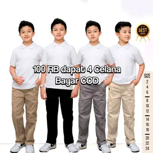 PROMO 100RB 4 PCS Celana Panjang Chino Anak Polos Premium Usia 6-15 Tahun unisex fashion