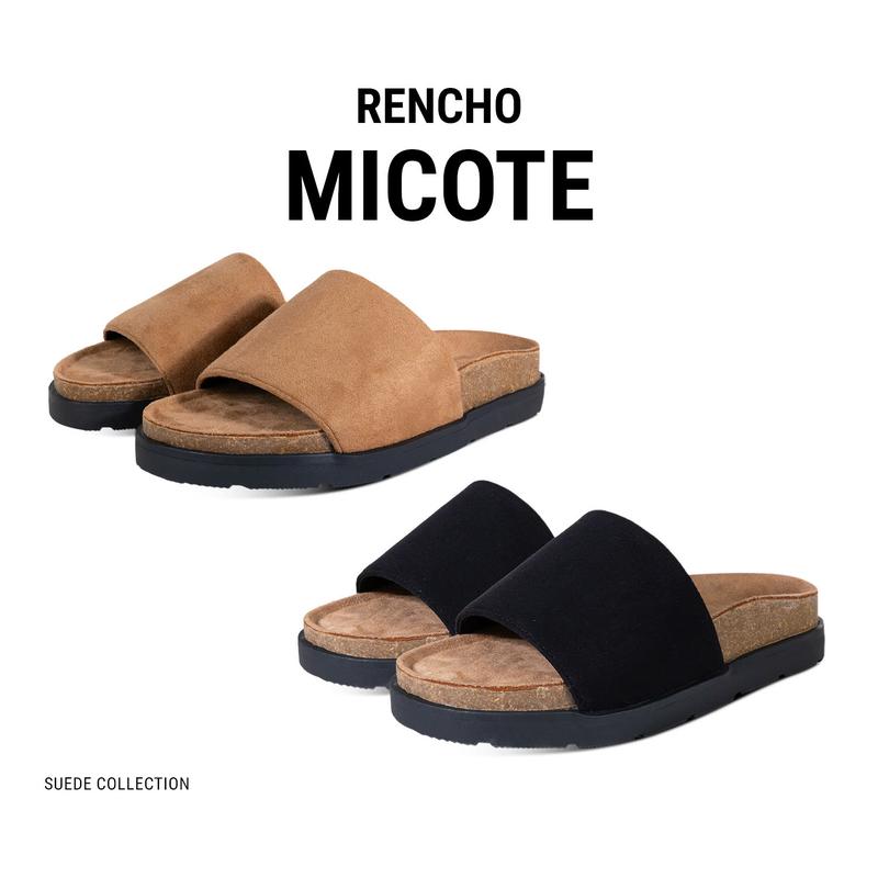 RENCHO Dép MICOTE quai ngang nam nữ da lộn đế trấu cao 4cm êm ái thoáng mát tăng chiều cao cho người dùng