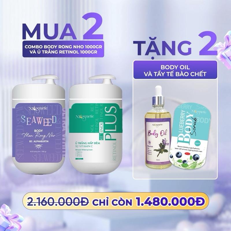 [Mua 2 tặng 2] Kem Body 1000gr + Ủ Trắng Retinol 1000gr - [kèm 1 body oil + 1 tẩy NP cosmetic L Dưỡng Da Body