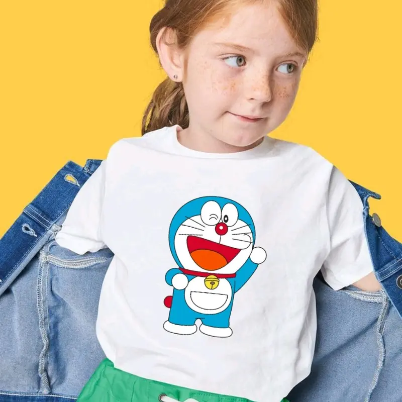 Kaos baju cowok cewek anak usia 2-10 Tahun/Koas lengan pendek anak  Doraemon bahan Katun kaos Perempuan 0