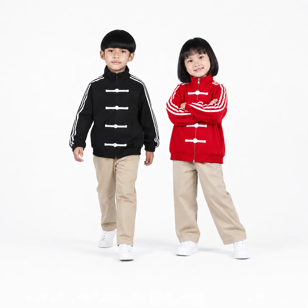 Jaket Track Top Style Chinese Motif Shanghai Kancing Cheongsam Bahan Fleece Tebal  Fashion Anak Laki-laki Perempuan Cowok Cewek | Baju Imlek Chinese New Year Unisex