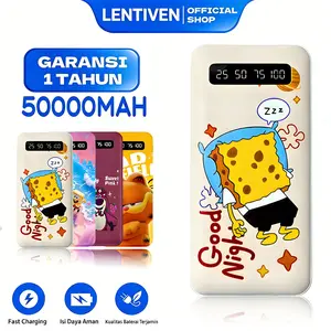 LENTIVEN POWERBANK 50000mAh 4 Kabel Full Capacity Mini Powerbank Dual USB Portable Fast Charging Digital Display Power Bank Slim Battery