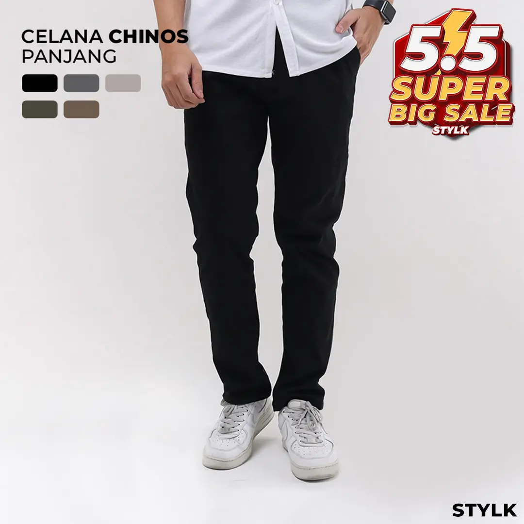 Celana Chinos Panjang Pria Slim Fit Strech Hitam Nyaman dan Lembut - Stylelaki