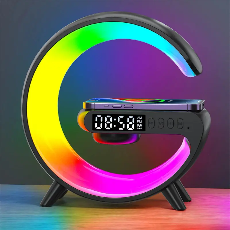 Mobile Phone Wireless Charger Smart G-shape Atmosphere Lamp BT Music Speaker Wireless Charger Desk Lamp for Living Room,Perfect gift