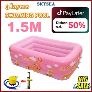 1.5M Kolam Renang Anak Jumbo 3Rings Kolam Renang Keluarga Tiup Besar Family Inflatable Swimming Pool Luar/balon renang anak/mainan balon renang anak kolam karet 【1.5m+Pompa】