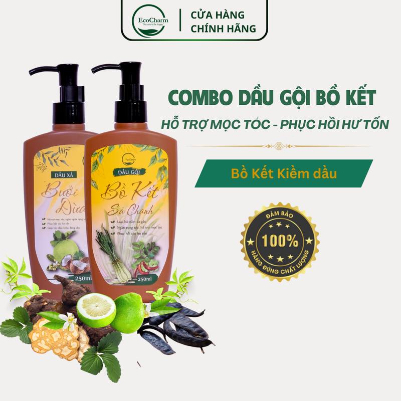 Combo Dầu gội đầu thảo dược thiên nhiên tinh chất bồ kết sả chanh - Dầu xả bưởi dừa Ecocharm 250ml ngừa nấm ngứa kiềm dầu,kích mọc tóc bất kỳ không chứa paraben dầu gội&dầu xả bình thường không chứa silicon rụng tóc không có hương liệu daugoi hotro dành