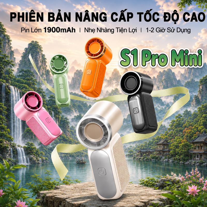 Quạt Mini Cầm Tay Phiên Bản Nâng Cấp Pin Trâu, 200 Cấp Gió, Pin Trâu Nhiều Màu S