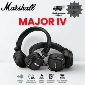 MARSHALL Major IV Headphone Wireless Baterai 80 Jam Suara Ikonic Hitam Baru