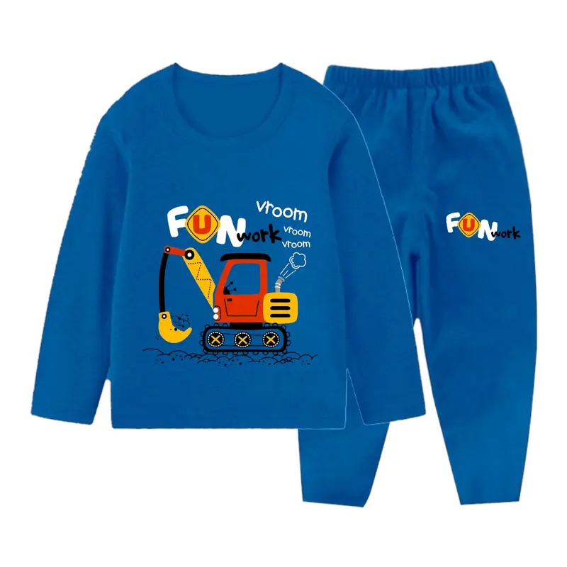 Setelan Piyama Anak Excavator Lengan Panjang / Baju Tidur Lengan Panjang Anak Cewek Cowok 2