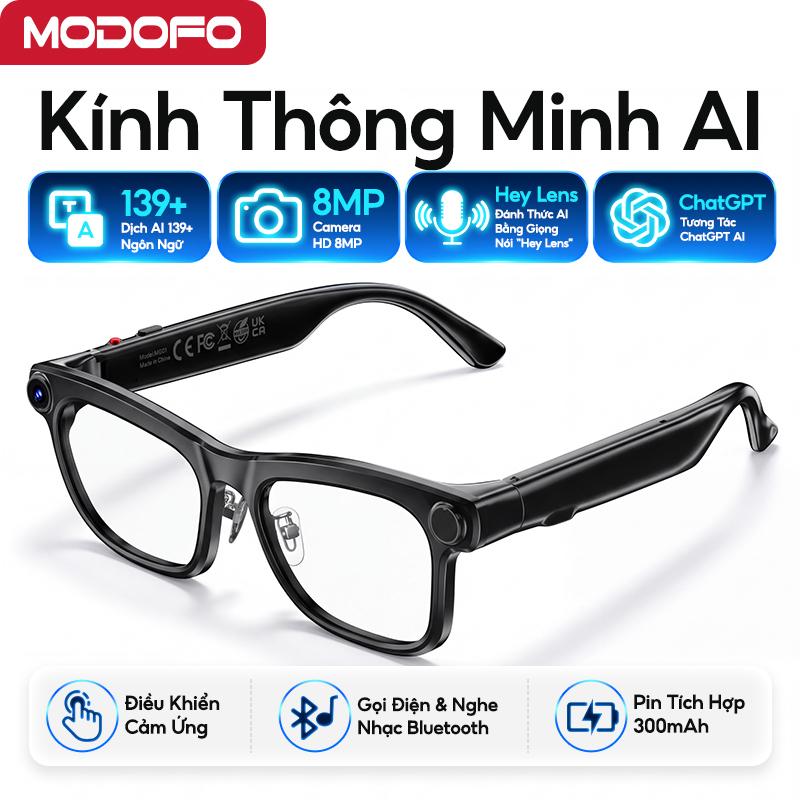 Kính Thông Minh AI MODOFO – Camera 8MP, Quay Video 1080P HD, Dịch AI 139 Ngôn Ngữ, Bluetooth 5.4, Đàm Thoại ENC, Chống Nước IP65, Pin 300mAh – Kính Công Nghệ Đa Năng Cho Du Lịch, Đạp Xe, Làm Việc