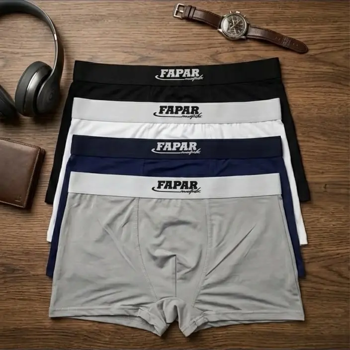Combo 4 quần SỊP ĐÙI .logo fabar vải thun lạnh sịp đùi co giãn mềm mát đồ lót . Quần Boxer Nam Menswear D 4