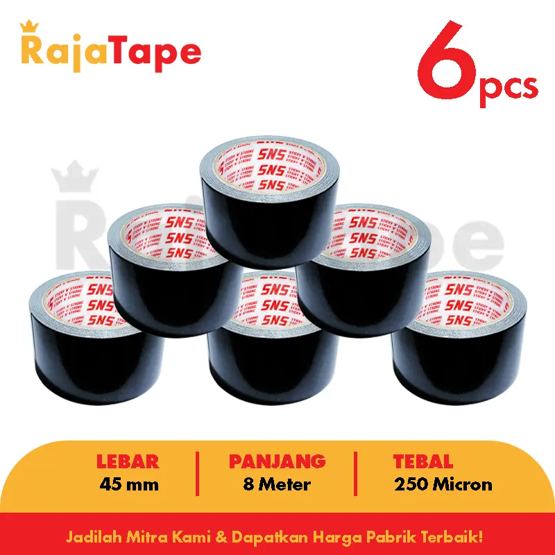 ( 1 SLOP / 6 PCS ) - Lakban Kain Hitam / Cloth Tape 8  Meter x 45 Mm x 250 Mic (SNS)