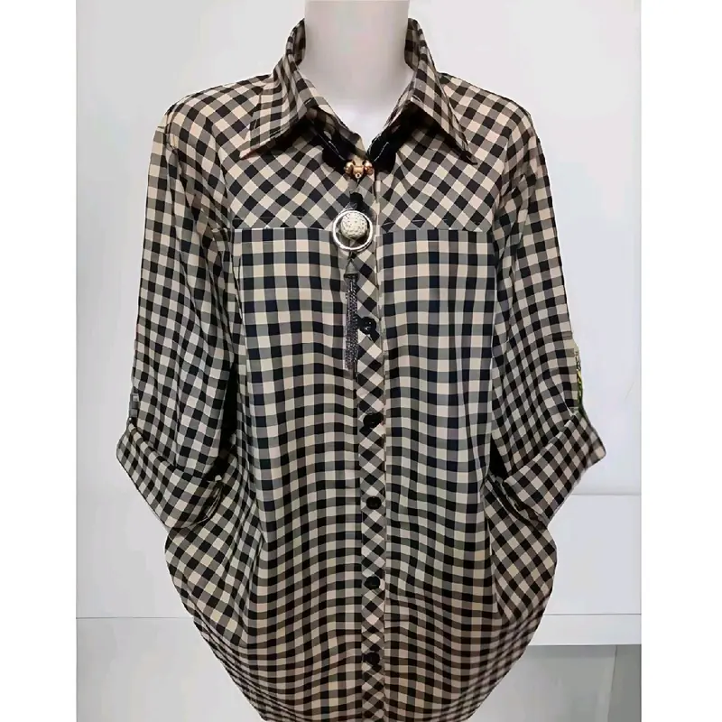 Al dharren tunik jumbo ld 120 muat BB 85 kg blouse kemeja salur garus blus office wanita Baju Atasan Panjang Oversize Motif garis 7