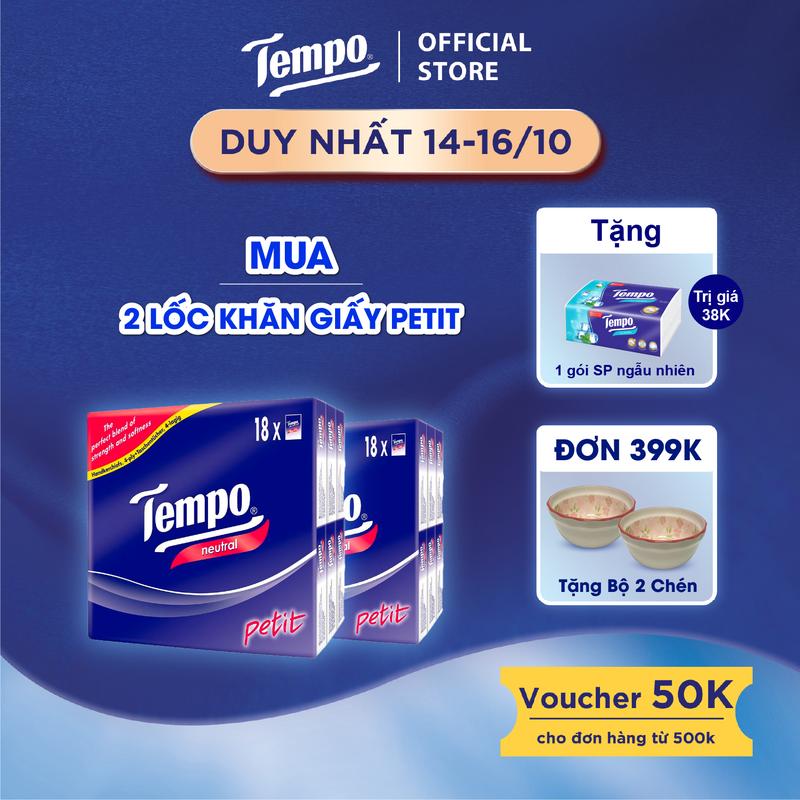 [MUA 2 LỐC 18 GÓI TẶNG 1 GÓI GIẤY RÚT MÙI BẤT KỲ] Khăn giấy bỏ túi cao cấp Tempo Petit - 4 lớp bền dai - Thương hiệu Đức (Lốc 18 gói)