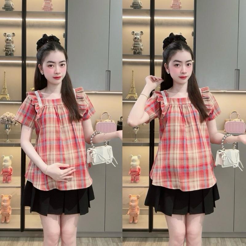 [BEST SELLER]  ( 40 - 80kg ) Áo Bầu Babydoll Kiểu Sọc Kẻ Caro Cổ Vuông Họa Tiết Siêu Dễ Thương, Chất Mền Mịn Mang Cực Mát