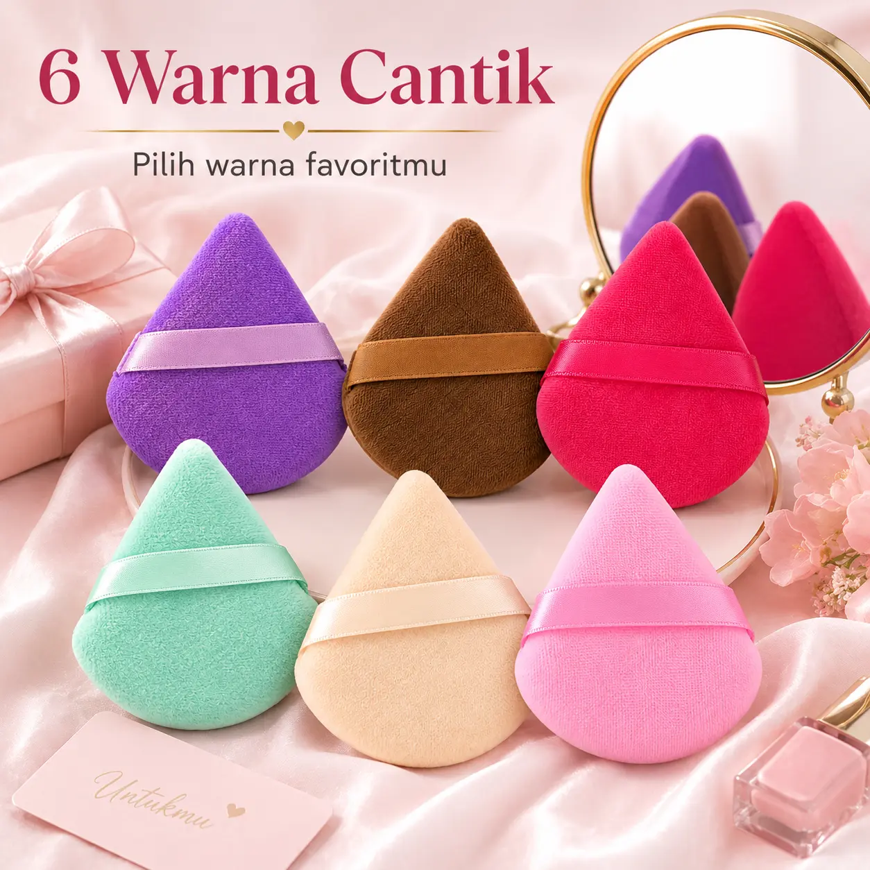 Puff Bedak Segitiga Velvet Lembut Powder Puff Makeup Wajah untuk Bedak Tabur Cushion Foundation 6 Warna Bisa Dicuci