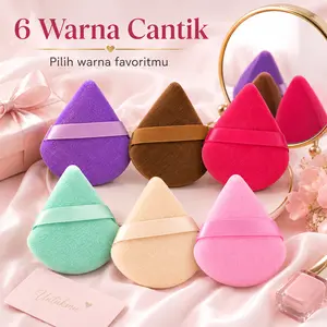 Puff Bedak Segitiga Velvet Lembut Powder Puff Makeup Wajah untuk Bedak Tabur Cushion Foundation 6 Warna Bisa Dicuci
