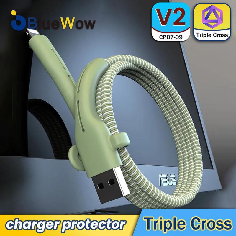 Bảo vệ Cáp sạc, BlueWow, cho Cáp Type C, Bảo vệ dây USB, Dụng cụ bảo vệ Cáp silicon mềm, V2, cho USB sang Type-C, màu xanh lam, bảo vệ dây