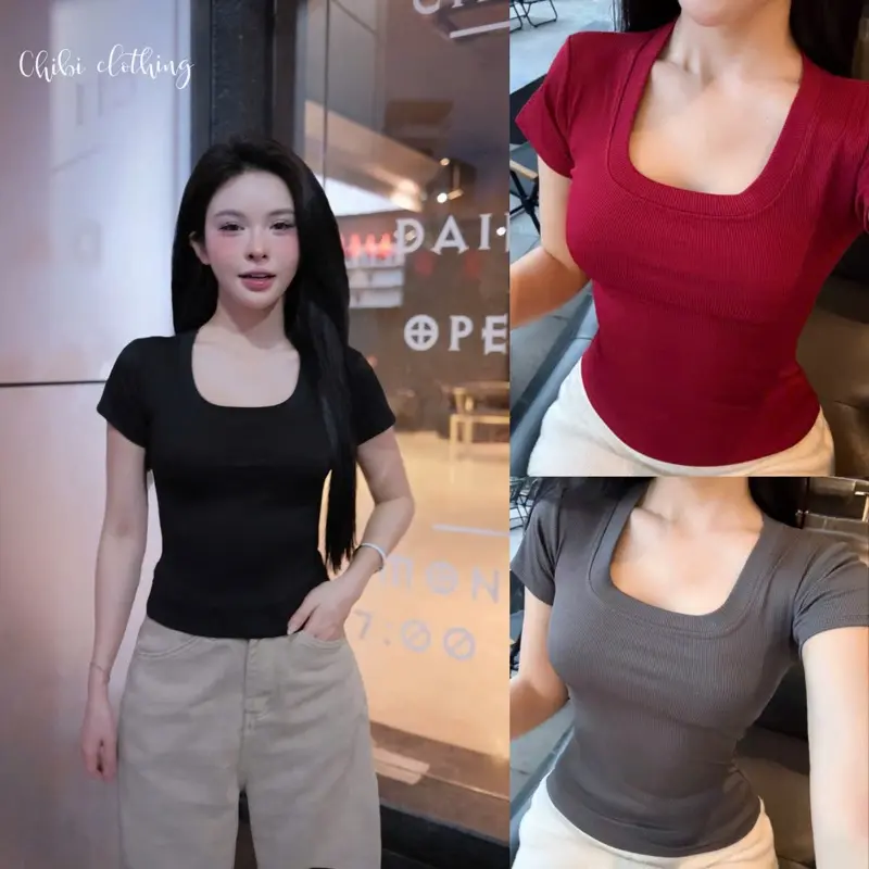 Combo 3 áo thun tăm cổ vuông CB008 áo phông nữ thun tăm cổ vuông nhiều màu trẻ trung