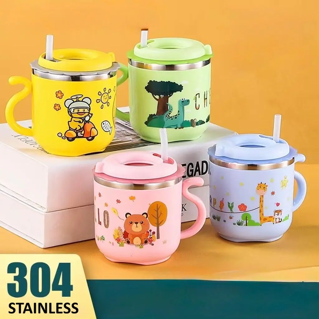 MUG GELAS ANAK KARAKTER / STRAW MUG LUCU MURAH STAINLESS STEEL 304