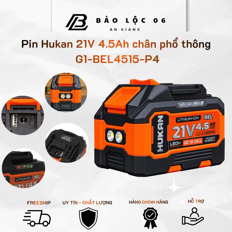 HUKAN 21V 4.5AH 15 CELL G1-BEL4515-P4 – CÓ ĐÈN LED, USB-A & TYPE-C