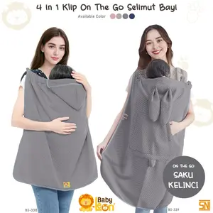 4in1 BABY LEON Selimut Hoodie Klip Baby Selimut On The Go Baby Blanket Hoodie Selimut Stroller Penutup Stroller Blanket On The Go Cover Asi Ibu Menyusui Selimut Double Fleece Handuk BS-338