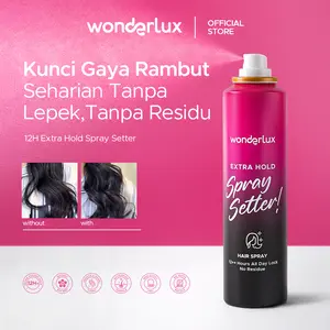 Wonderlux Extra Hold Spray Setter 150ml Hair Spray Tahan Lama 12 Jam+++ Strong Hold Instant Lock No Residu Protein Macadamia Oil Smooth Shine Hair Styling