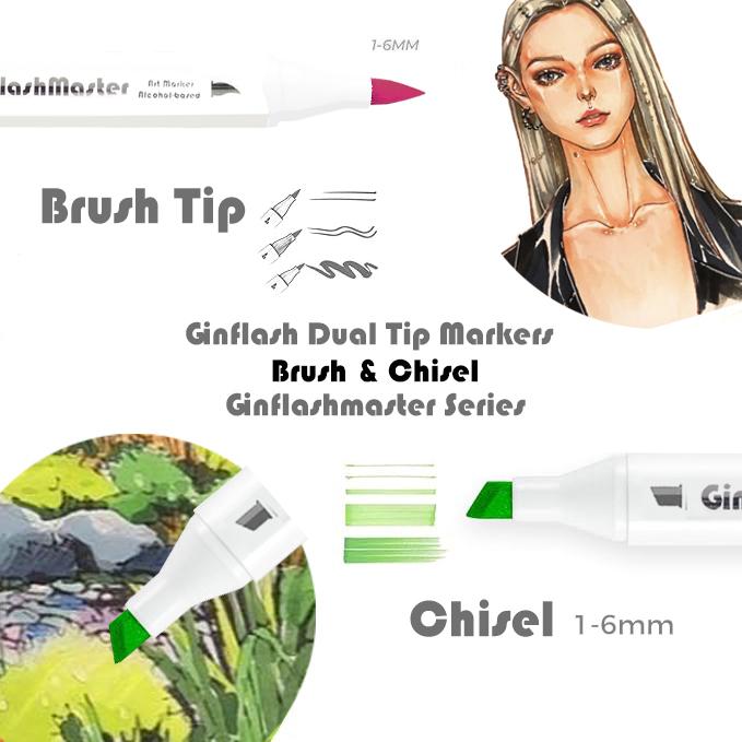 Bút Đánh Dấu Đầu Cọ Và Đầu Bút, Ginflash, Bút Cọ, Bút Đánh Dấu Gốc Cồn Phác Thảo Hai Đầu, Thích Hợp Để Vẽ Manga, Thiết Kế Truyện Tranh, Đồ Dùng Nghệ Thuật Thiết Kế, Bút Đánh Dấu 5