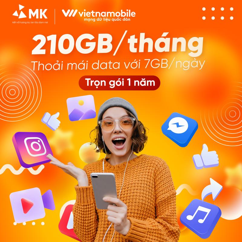  Sim 4G Vietnamobile 7GB ngày 210GB tháng Trọn Gói 12 Tháng Miễn Phí 4G Tốc Độ Cao Dành Cho Xem Video Thả Ga 