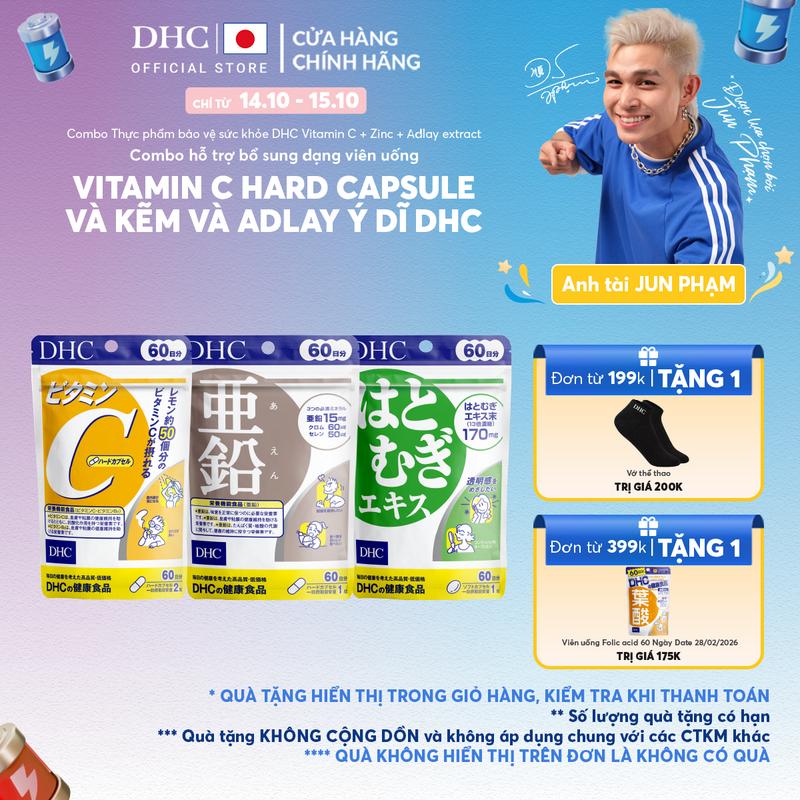 Combo TPBVSK DHC VITAMIN C HARD CAPSULE + Zinc + ADLAY EXTRACT dạng viên uống hỗ trợ bổ sung Vitamin C + Kẽm + Adlay ý dĩ - DHC Nhật Bản chính hãng - Combo 20 Ngày và 60 Ngày